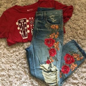 LF high waisted floral denim